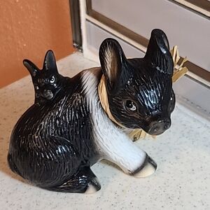 Charming Black and White Ceramic Piglet Figurine